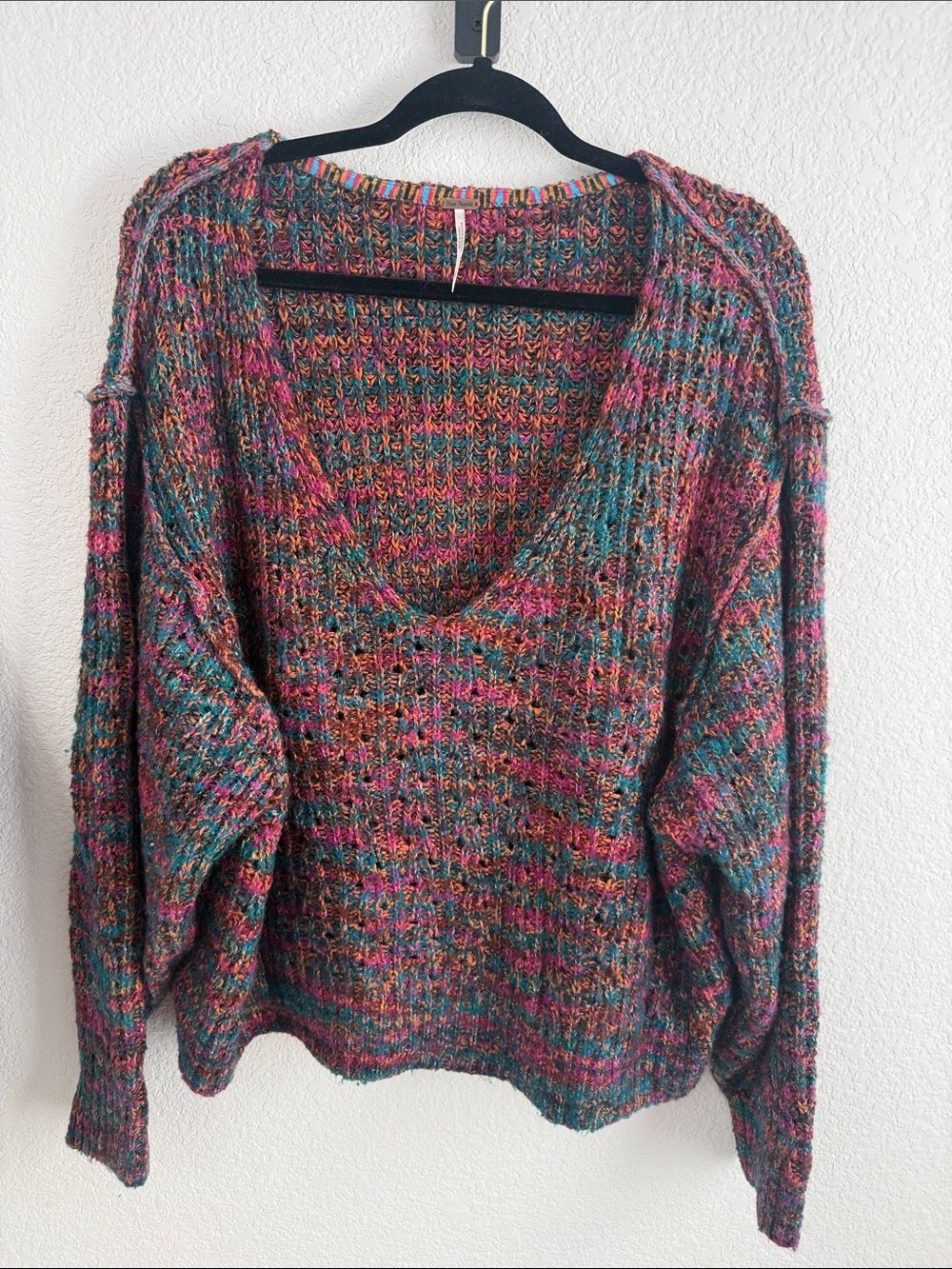 Free People Multicolor V-Neck Knit Sweater- Size L